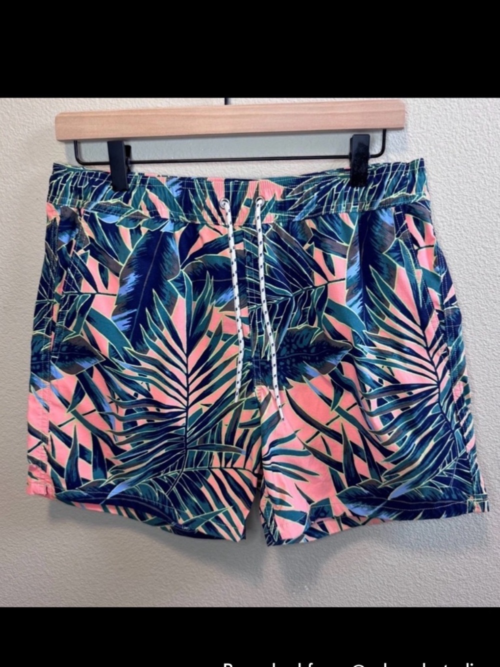 J. Crew Men's Tropical Leaf Swim Trunks in Pink and Green